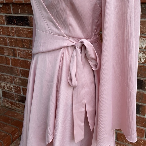 KEEPSAKE the Label NWT Oceans LS Asymmetrical Hem Wrap Mini Dress in Blush XS - Picture 5 of 9